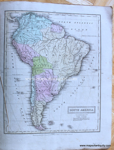 Genuine-Antique-Map-South-America-1830-E.-Huntington-/-D.F.-Robinson-&-Co.-Maps-Of-Antiquity
