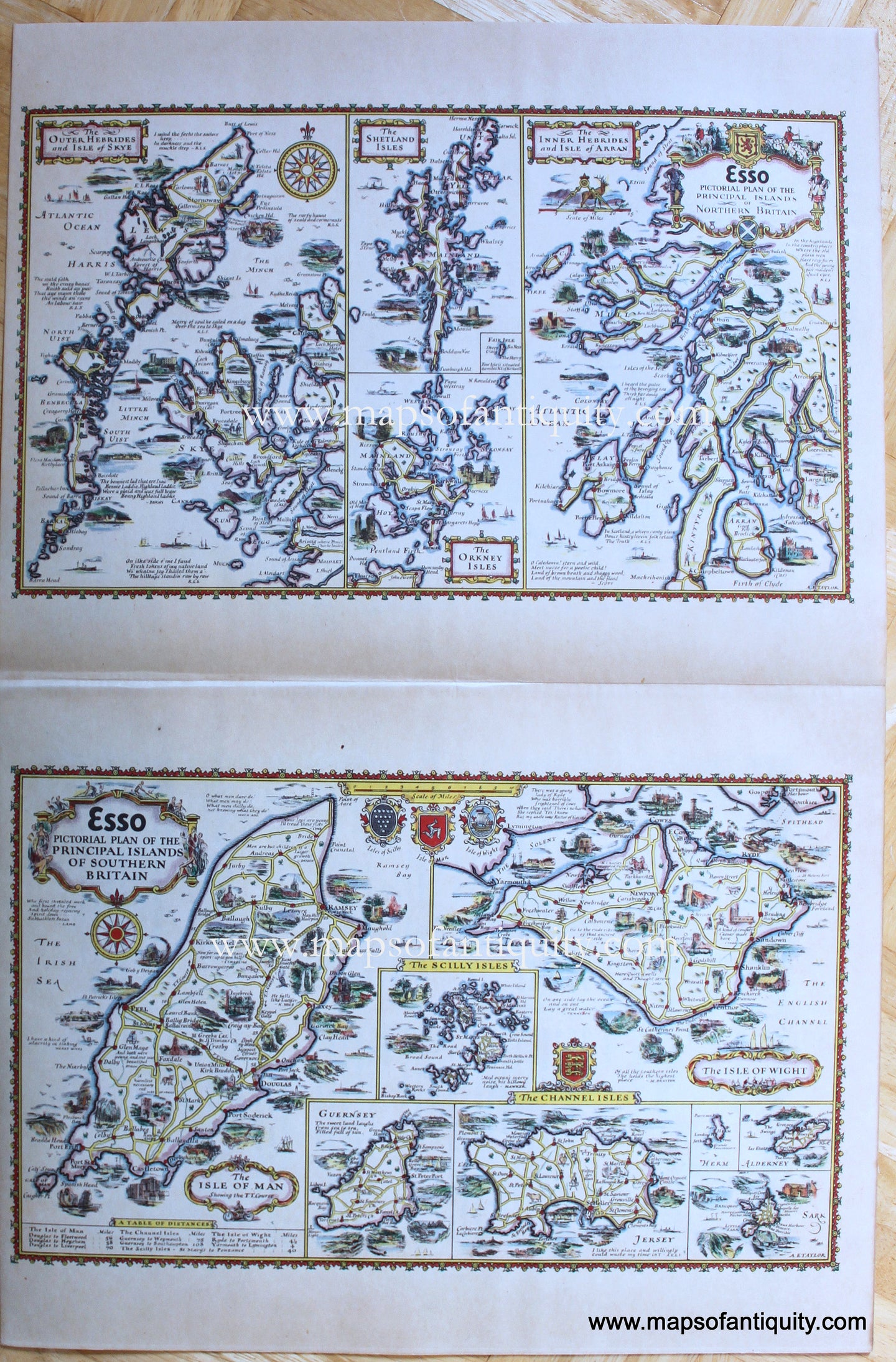 Genuine-Antique-Pictorial-Map-Esso-Pictorial-Plans-of-British-Islands-1932-A.E.-Taylor-Maps-Of-Antiquity