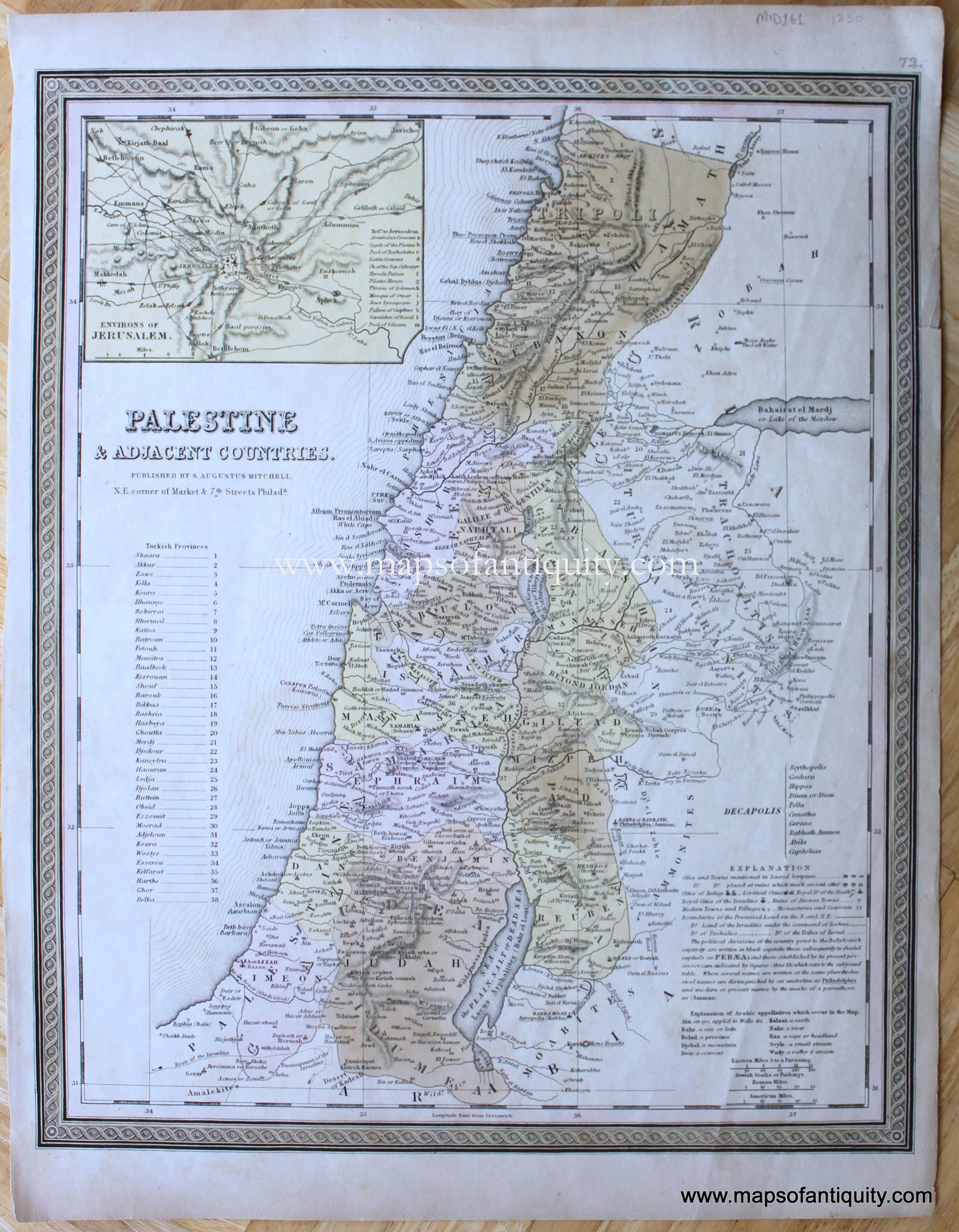 Antique-Hand-Colored-Map-Palestine-&-Adjacent-Countries-Middle-East-&-Holy-Land--1846-Mitchell-Maps-Of-Antiquity