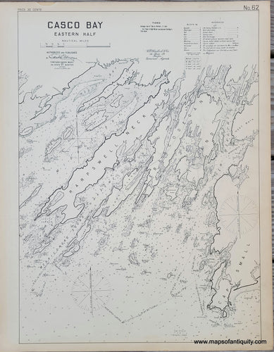 Genuine-Antique-Harbor-sailing-Nautical-Chart-Casco-Bay-Eastern-Half--Maine-ME-1909-Eldridge-Maps-Of-Antiquity