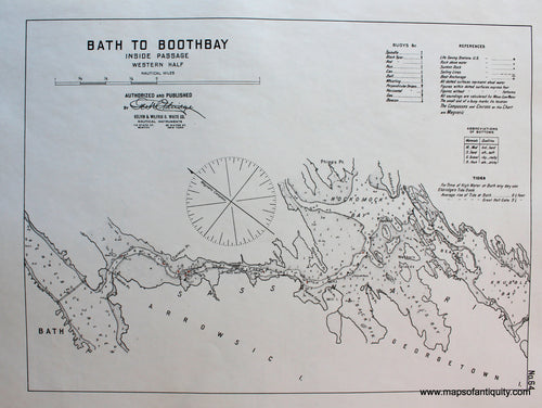 Black-and-White-Antique-Nautical-Chart-Bath-to-Boothbay-Inside-Passage-Western-Half--United-States-Northeast-1901-Eldridge-Maps-Of-Antiquity