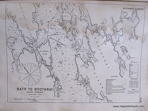 Black-and-White-Antique-Nautical-Chart-Bath-to-Boothbay-Inside-Passage-Eastern-Half-United-States-Northeast-1909-Eldridge-Maps-Of-Antiquity