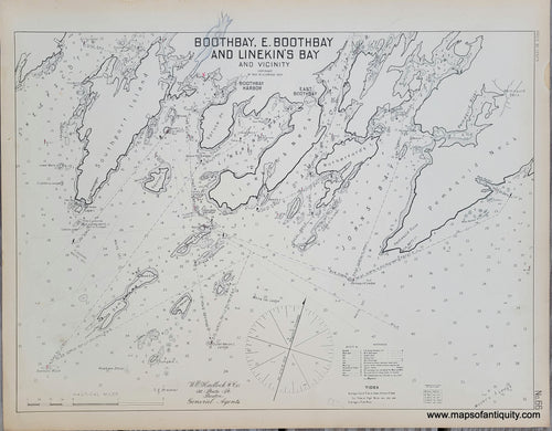 Black-and-White-Antique-Nautical-harbor-sailling-Chart-Boothbay-East-Boothbay-and-Linekin's-Bay-and-Vicinity-Maine-ME-United-States-Northeast-1909-Eldridge-Maps-Of-Antiquity