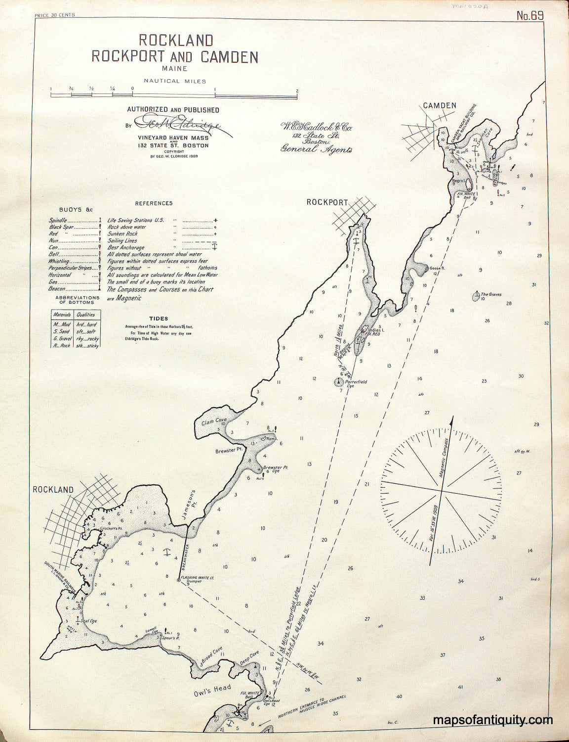 Black-and-White-Antique-Nautical-Chart-Rockland-Rockport-and-Camden-Maine-United-States-Northeast-c.-1915-Eldridge-Maps-Of-Antiquity