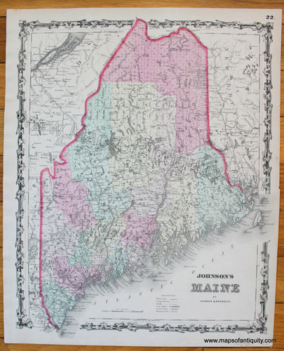 Antique-Map-Maine-Johnson-1862-1860s-1800s-19th-century