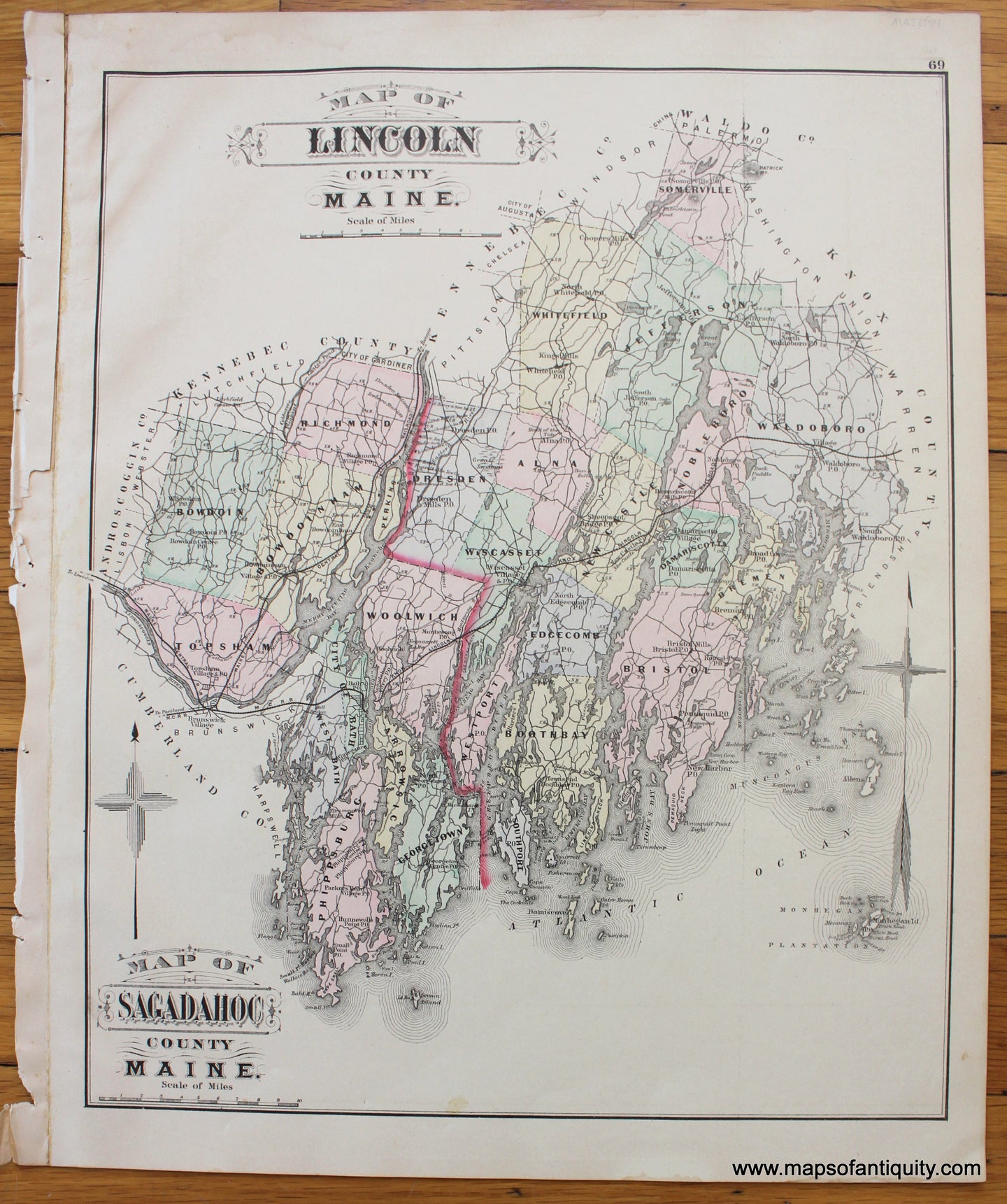 Antique-Maps-Lincoln-Co.-Sagadahoc-County-Maine