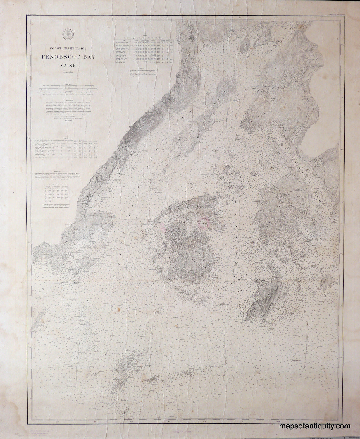 Antique-Coastal-Report-Chart-Coast-Chart-104-Penobscot-Bay-Maine-**********-United-States-Maine-1880-U.S.-Coast-and-Geodetic-Survey-Maps-Of-Antiquity
