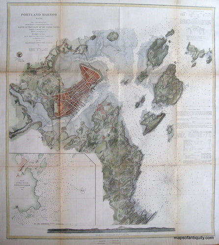 Hand-Colored-Antique-Coastal-Chart-Portland-Harbor-Maine-**********-United-States-Maine-1862-U.S.-Coast-Survey-Maps-Of-Antiquity