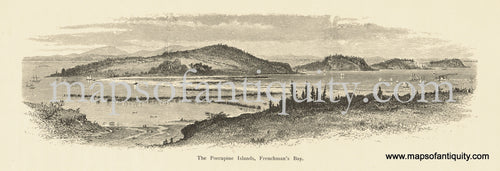 Antique-Black-and-White-Engraved-Illustration-The-Porcupine-Islands-Frenchman's-Bay-United-States-Northeast-1872-Picturesque-America-Maps-Of-Antiquity