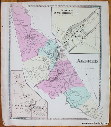 Alfred-South-Waterborogh-Littlefields-Mills-York-County-Maine-Antique-Map-1872-Sanford-Everts-1870s-1800s-19th-century-Maps-of-Antiquity