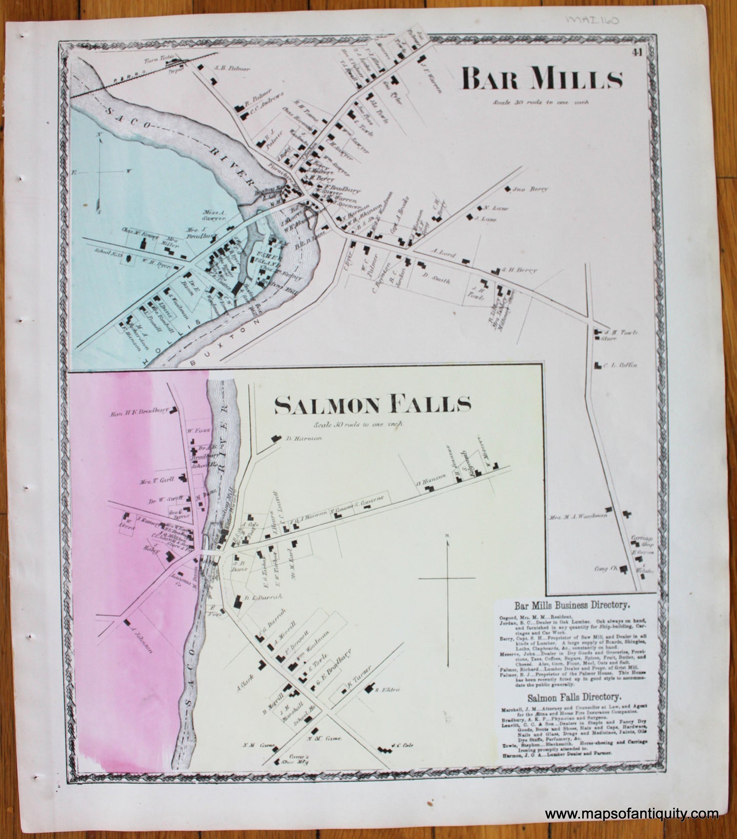 Bar-Mills-Salmon-Falls-York-County-Maine-Antique-Map-1872-Sanford-Everts-1870s-1800s-19th-century-Maps-of-Antiquity