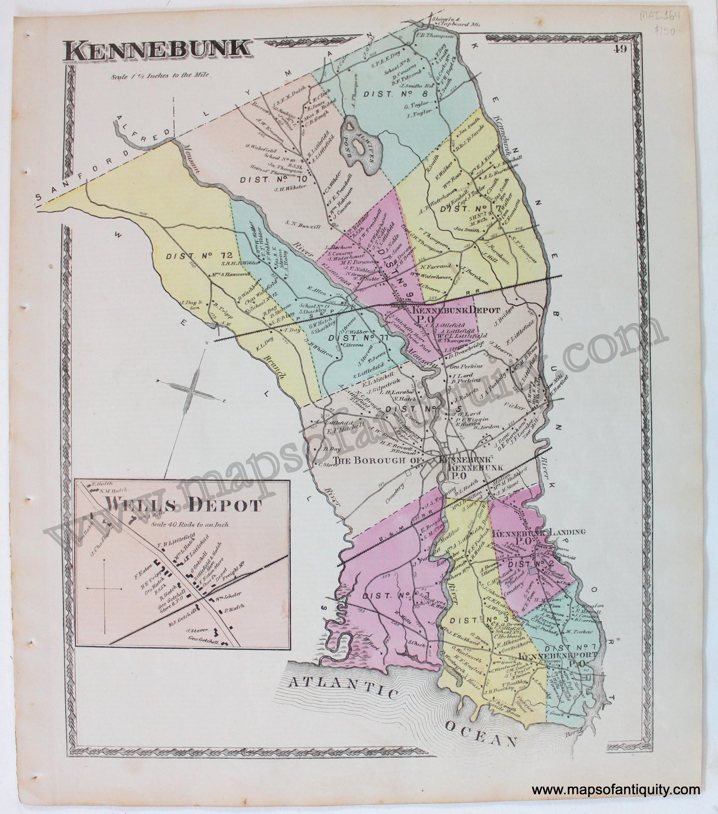 Kennebunk-Wells-Depot-York-County-Maine-Antique-Map-1872-Sanford-Everts-1870s-1800s-19th-century-Maps-of-Antiquity