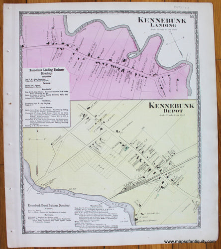 Kennebunk-Landing-Kennebunk-Depot-York-County-Maine-Antique-Map-1872-Sanford-Everts-1870s-1800s-19th-century-Maps-of-Antiquity