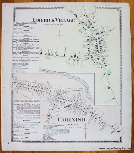 Limerick-Village-Cornish-Village-York-County-Maine-Antique-Map-1872-Sanford-Everts-1870s-1800s-19th-century-Maps-of-Antiquity