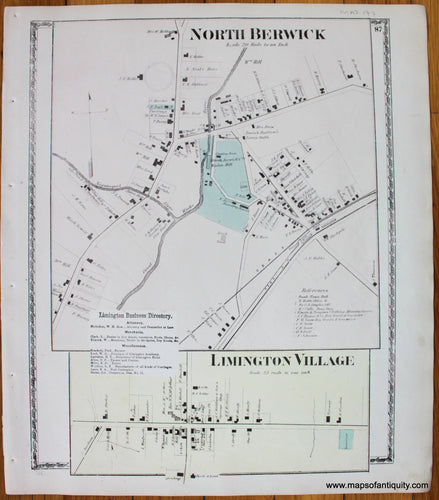 North-Berwick-Limington-Village-York-County-Maine-Antique-Map-1872-Sanford-Everts-1870s-1800s-19th-century-Maps-of-Antiquity