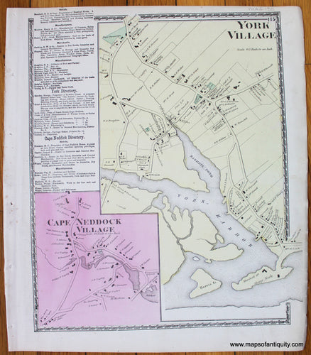 York-Village-Cape-Neddock-Village-York-County-Maine-Antique-Map-1872-Sanford-Everts-1870s-1800s-19th-century-Maps-of-Antiquity