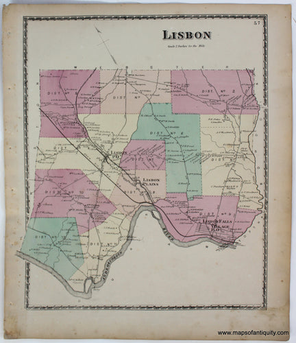 Antique-Map-Lisbon-Androscoggin-Co.-County-Maine-Town-Towns-Sanford-Everts-1873-1870s-1800s-Mid-Late-19th-Century-Maps-of-Antiquity