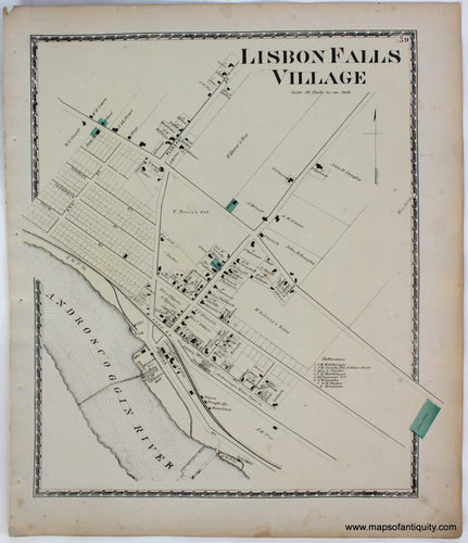 Antique-Map-Lisbon-Falls-Village-Androscoggin-Co.-County-Maine-Town-Towns-Sanford-Everts-1873-1870s-1800s-Mid-Late-19th-Century-Maps-of-Antiquity