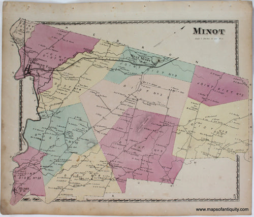 Antique-Map-Minot-Androscoggin-Co.-County-Maine-Town-Towns-Sanford-Everts-1873-1870s-1800s-Mid-Late-19th-Century-Maps-of-Antiquity