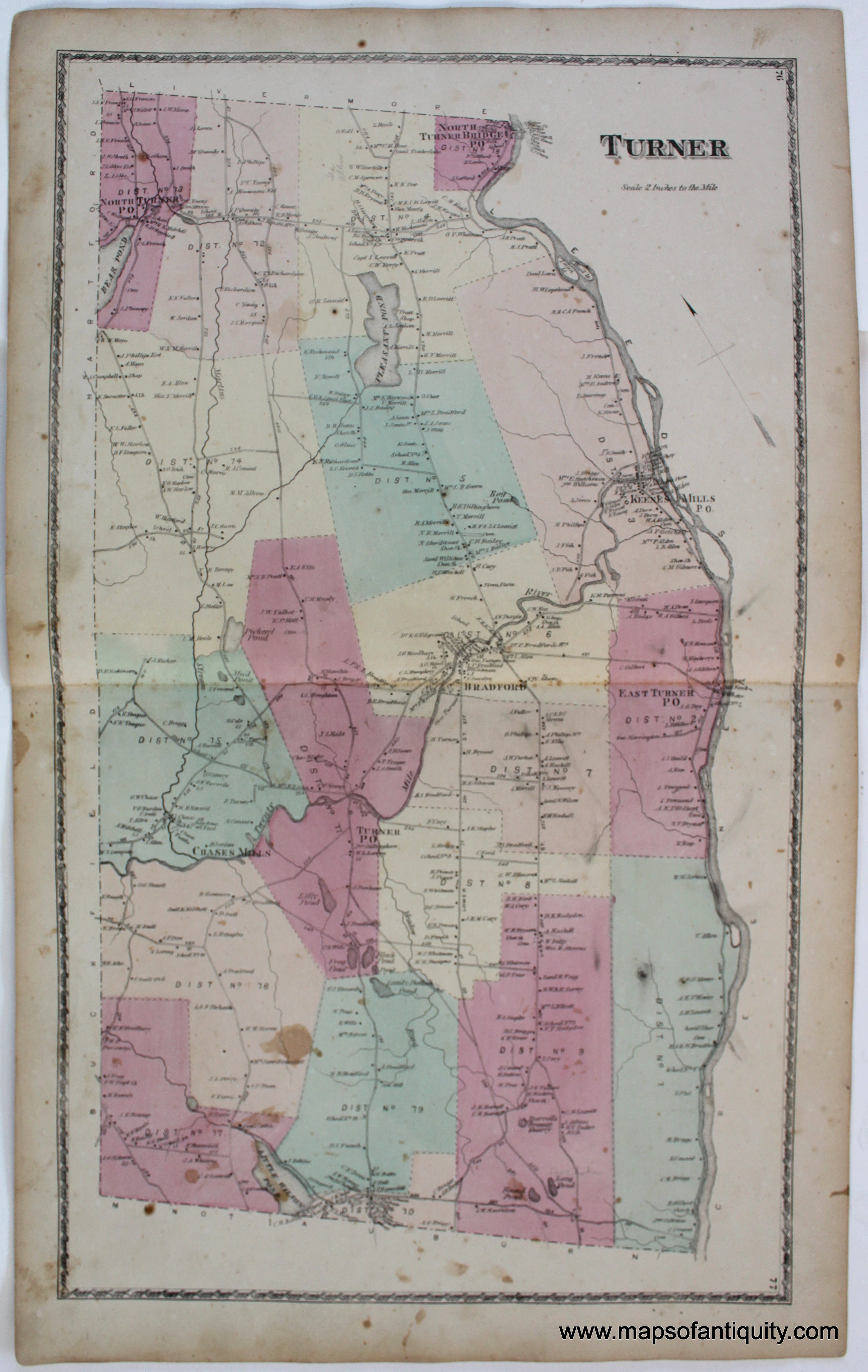 1873 Turner (Maine) Antique Map Maps of Antiquity