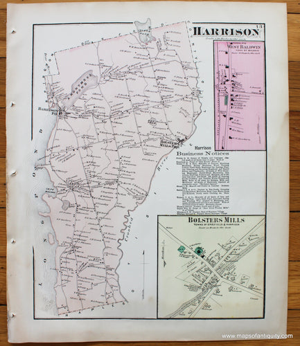 Antique-Map-Town-City-Harrison-Village-Cumberland-County-Maine-Beers-1871-1870s-1800s-Mid-Late-19th-Century-Maps-of-Antiquity