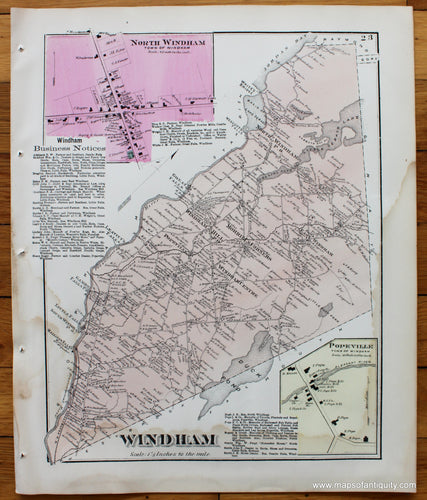 Antique-Map-Town-City-Village-Windham-Cumberland-County-Maine-Beers-1871-1870s-1800s-Mid-Late-19th-Century-Maps-of-Antiquity