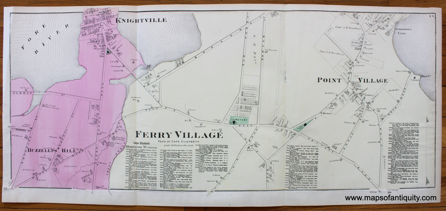 Antique-Map-Town-City-Village-South-Portland-Knightville-Ferry-Village-Cumberland-County-Maine-Beers-1871-1870s-1800s-Mid-Late-19th-Century-Maps-of-Antiquity