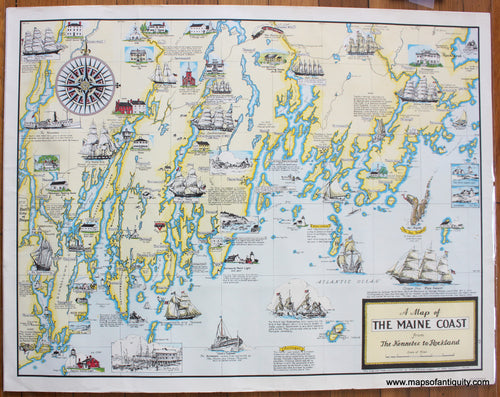 Antique-Map-A-Map-of-the-Maine-Coast-from-the-Kennebec-to-Rockland-Ruth-Rhodes-Lepper-Spaulding-Moss-Company-c.-1960s-Maps-Of-Antiquity