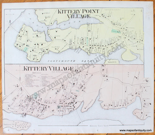 Antique-Hand-Colored-Map-Kittery-Point-Village-&-Kittery-Village-(ME)-1872-Sanford-&-Everts-Northeast-Maine-State-1800s-19th-century-Maps-of-Antiquity