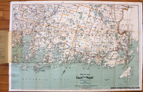 Antique-Printed-Color-Folding-Map-Map-of-the-Coast-of-Maine-(Eastern-Part)-1905-George-Walker-Maine-1900s-20th-century-Maps-of-Antiquity