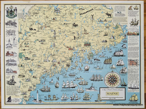 Genuine Map-A Map of Western, Central, & Eastern Maine-1988-Ruth Rhodes Lepper-Maps-Of-Antiquity-1800s-19th-century