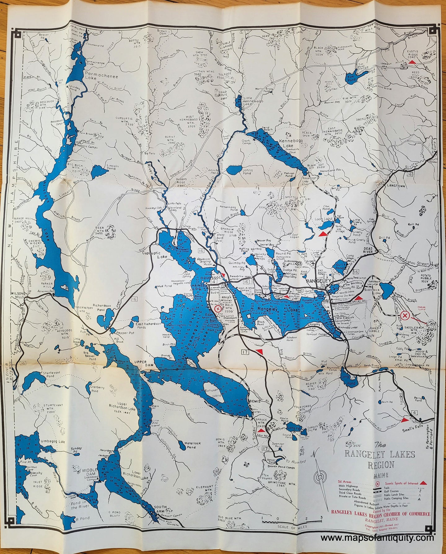 Genuine-Antique-Folding-Map-The-Rangeley-Lakes-Region-Maine--1967-Rangeley-Lakes-Region-Chamber-of-Commerce-Maps-Of-Antiquity