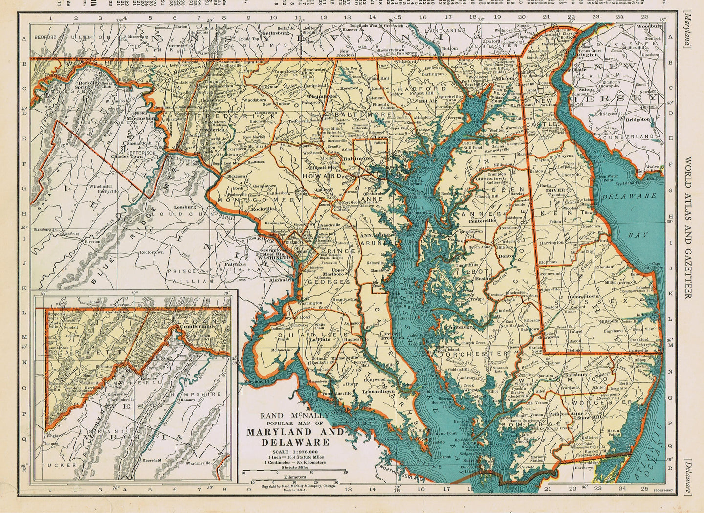 Genuine-Antique-Map-Popular-Map-of-Maryland-and-Delaware-1940-Rand-McNally-Maps-Of-Antiquity