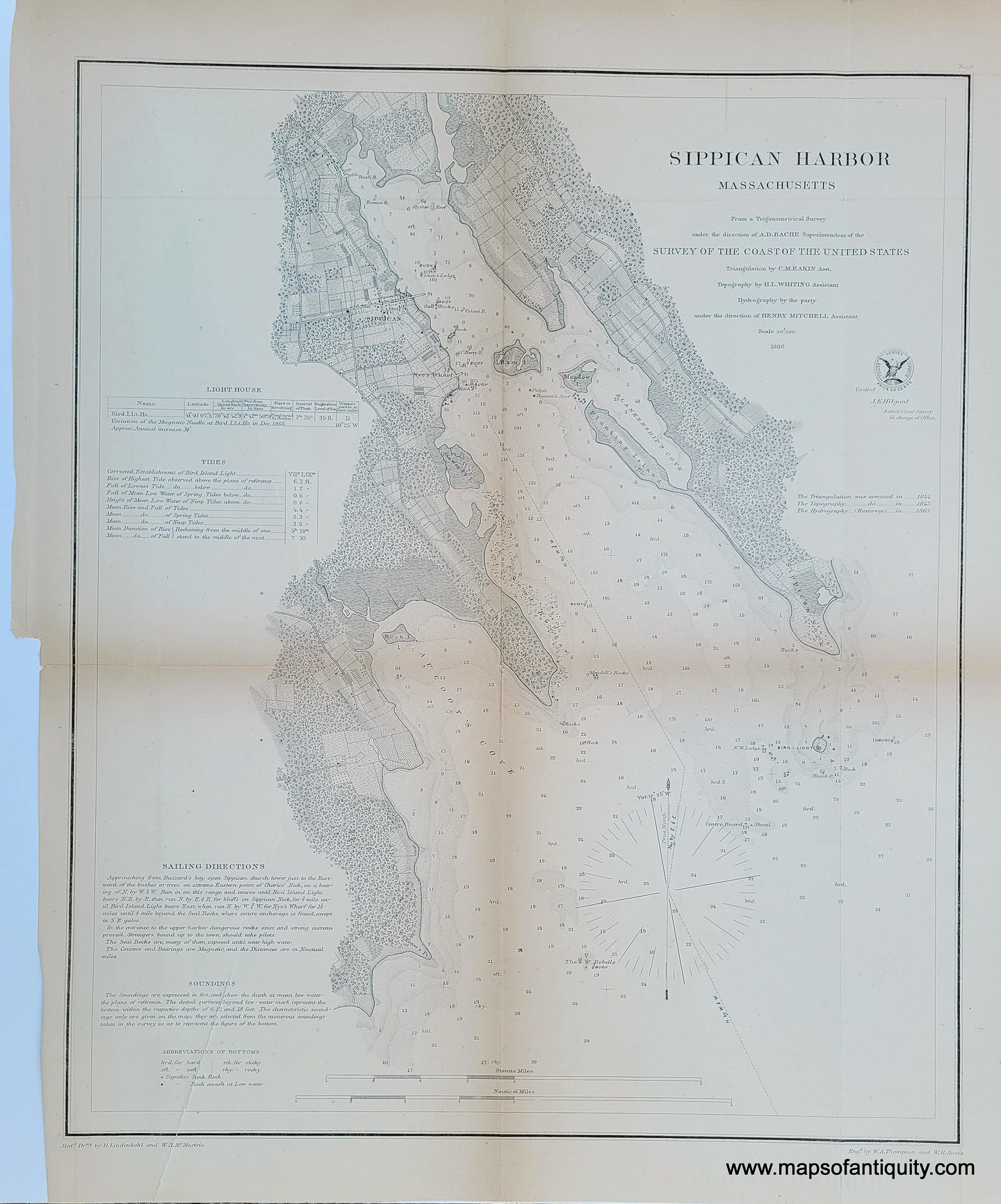 Antique-Black-and-White-Coastal-Chart-Report-Map-Sippican-Harbor-Massachusetts-US-Massachusetts-Marion-1866-U.S.-Coast-Survey-Maps-Of-Antiquity