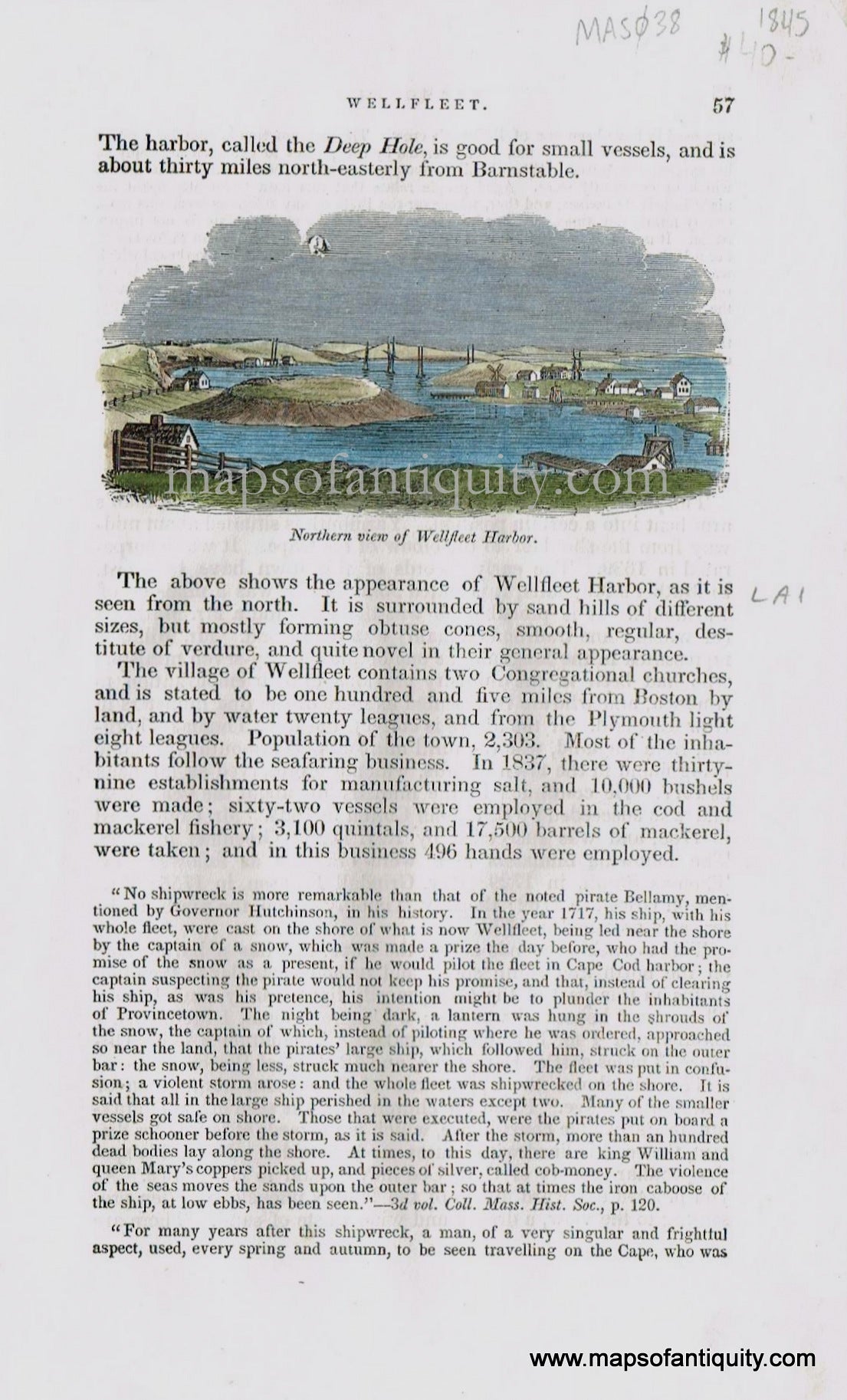 1845 - Northern View of Wellfleet Harbor - Antique Print