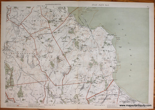 Antique-Printed-Color-Map-Plymouth-County-Atlas-Plate-No.-7.--Atlas-of-Massachusetts-Massachusetts-Plymouth-County-1891-Walker-Maps-Of-Antiquity