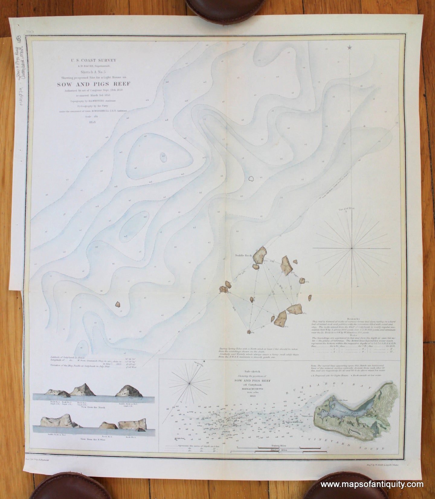 Antique-Map-Chart-Sow-&-Pigs-Reef-Cuttyhunk-U.-S.-Coast-and-Geodetic-Survey-1853-1850s-1800s-19th-century-Maps-Of-Antiquity