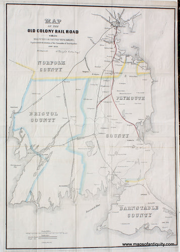 Antique-Hand-Colored-Map-Map-of-the-Old-Colony-Railroad**********-Massachusetts-Massachusetts-General-1850-Ferguson-Maps-Of-Antiquity