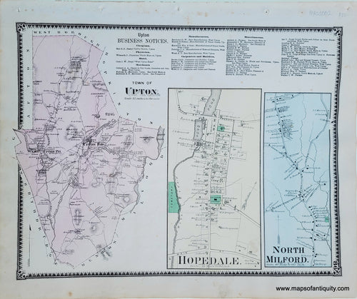 Antique-Hand-Colored-Map-Upton-Hopedale-North-Milford-p.-86-(MA)-Massachusetts-Worcester-County-1870-Beers-Maps-Of-Antiquity