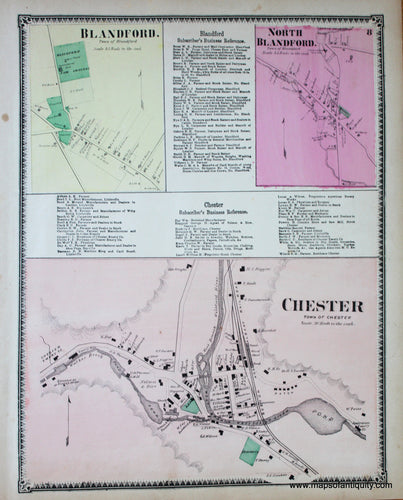 Antique-Hand-Colored-Map-Chester-Blandford-North-Blandford-(MA)-p.-8-Massachusetts-Hampden-County-1870-Beers-Ellis-and-Soule-Maps-Of-Antiquity