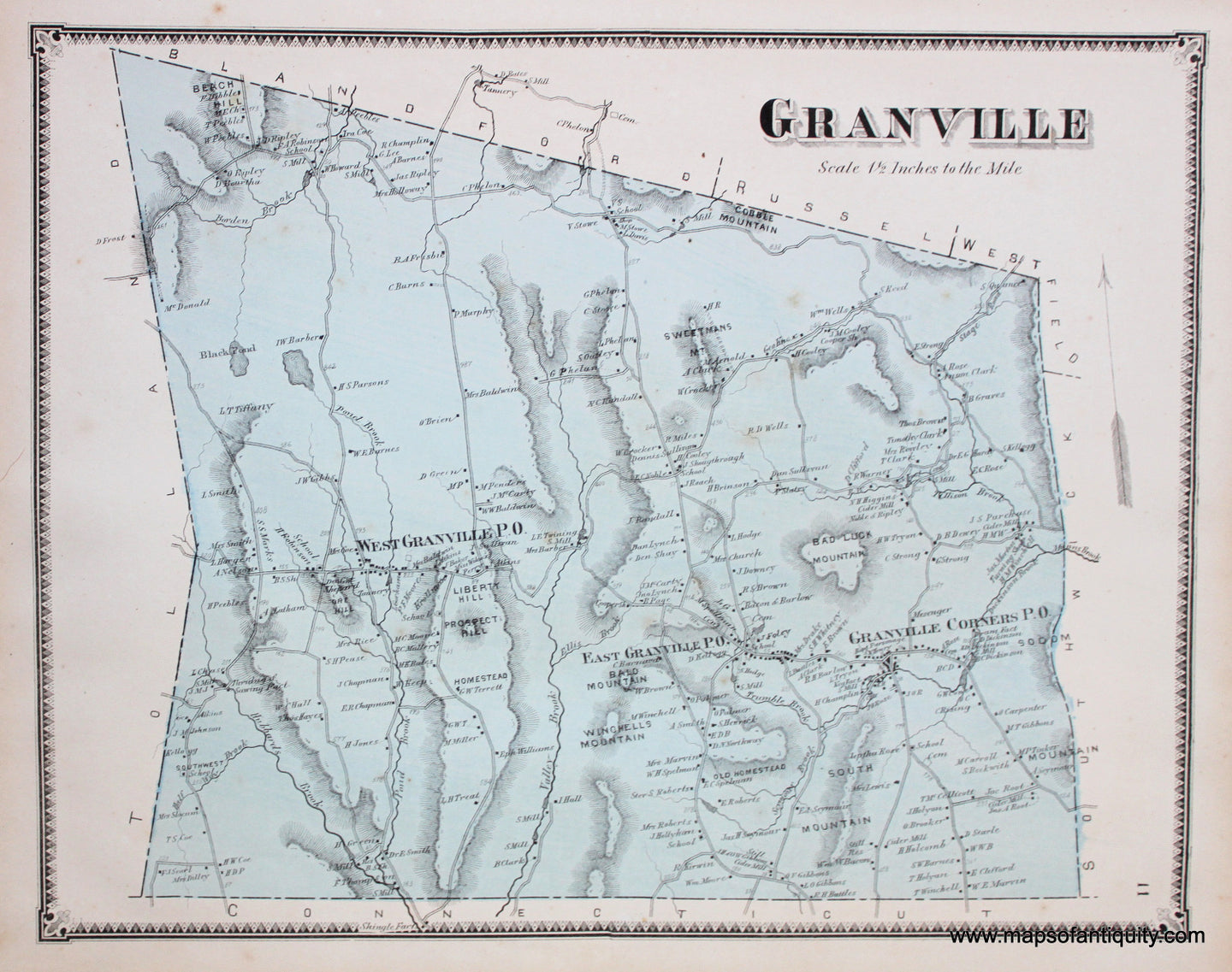 Antique-Hand-Colored-Map-Granville-p.-11-(MA)-Massachusetts-Hampden-County-1870-Beers-Ellis-and-Soule-Maps-Of-Antiquity