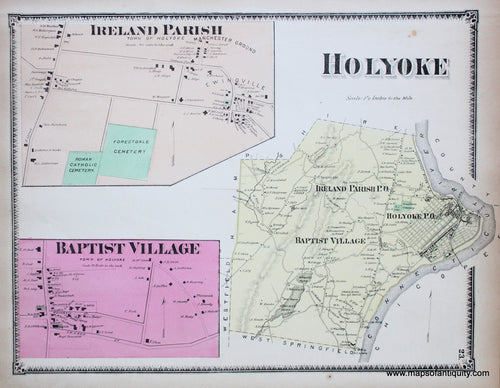 Antique-Hand-Colored-Map-Holyoke-Ireland-Parish-Baptist-Village-p.-23-(MA)-Massachusetts-Hampden-County-1870-Beers-Ellis-and-Soule-Maps-Of-Antiquity