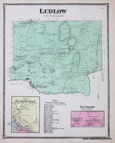 Antique-Hand-Colored-Map-Ludlow-Jenksville-p.-41-(MA)-Massachusetts-Hampden-County-1870-Beers-Ellis-and-Soule-Maps-Of-Antiquity