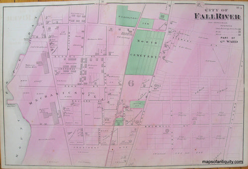 Antique-Hand-Colored-Map-City-of-Fall-River-Part-of-6th-Ward-p.-35A-(MA)-Massachusetts-Bristol-County-1871-Beers-Maps-Of-Antiquity