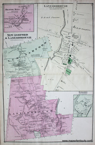 Antique-Hand-Colored-Map-New-Ashford-and-Lanesborough-with-Berkshire-and-Beaver-Mill-pp.-33-34-(MA)-United-States-Northeast-1876-Beers-Maps-Of-Antiquity