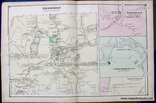 Antique-Hand-Colored-Map-Pittsfield-pp.-45-46-(MA)-******-United-States-Northeast-1876-Beers-Maps-Of-Antiquity