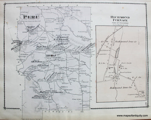 Antique-Hand-Colored-Map-Peru-Richmond-Furnace-p.-67-(MA)-United-States-Northeast-1876-Beers-Maps-Of-Antiquity