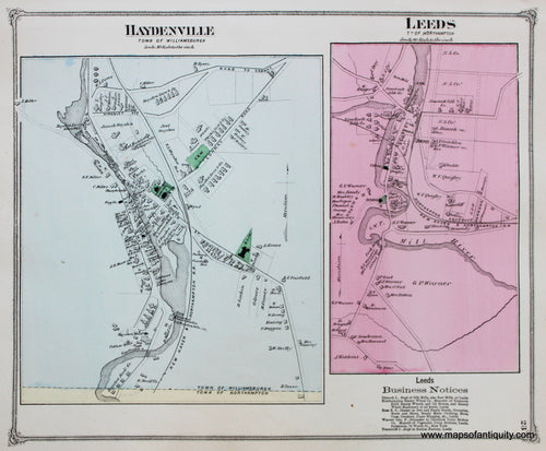 Antique-Hand-Colored-Map-Haydenville-Leeds-p.-23-(MA)-Massachusetts-Hampshire-County-1873-Beers-Maps-Of-Antiquity
