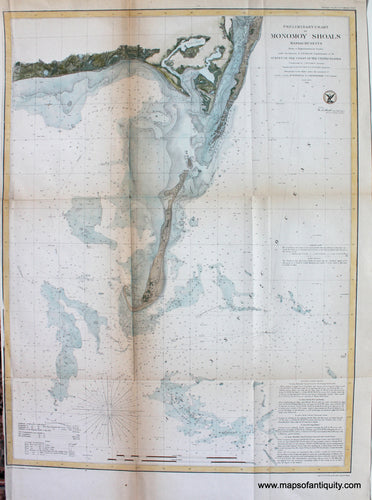 Hand-Colored-Antique-Coastl-Chart-Preliminary-Chart-of-Monomoy-Shoals-Massachusetts-**********-Massachusetts-Cape-Cod-and-Islands-1856-U.S.-Coast-Survey-Maps-Of-Antiquity