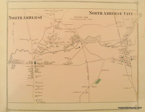 Antique-Hand-Colored-Map-North-Amherst-North-Amherst-City-p.-45-(MA)-Massachusetts-Hampshire-County-1873-Beers-Maps-Of-Antiquity